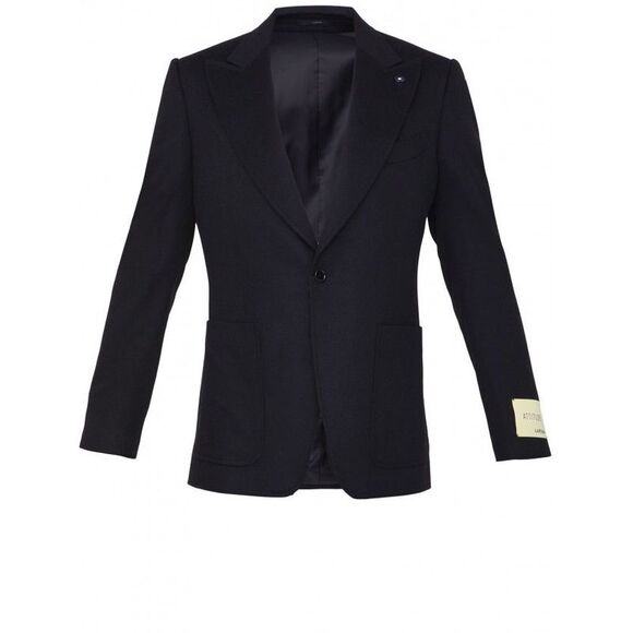 Men's Wool Cashmere Jacket in BlackPeaked Lapels, Brooch DetailSize 50